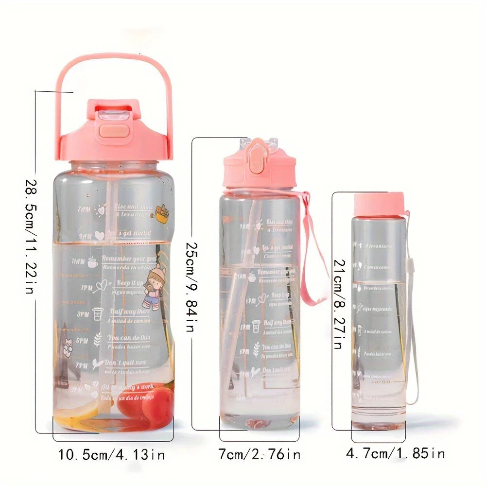 3pcs Durable PC Material Water Bottle Set, Large Capacity, Portable Sports Water Bottles with Handles for Outdoor Activities (Transparent)