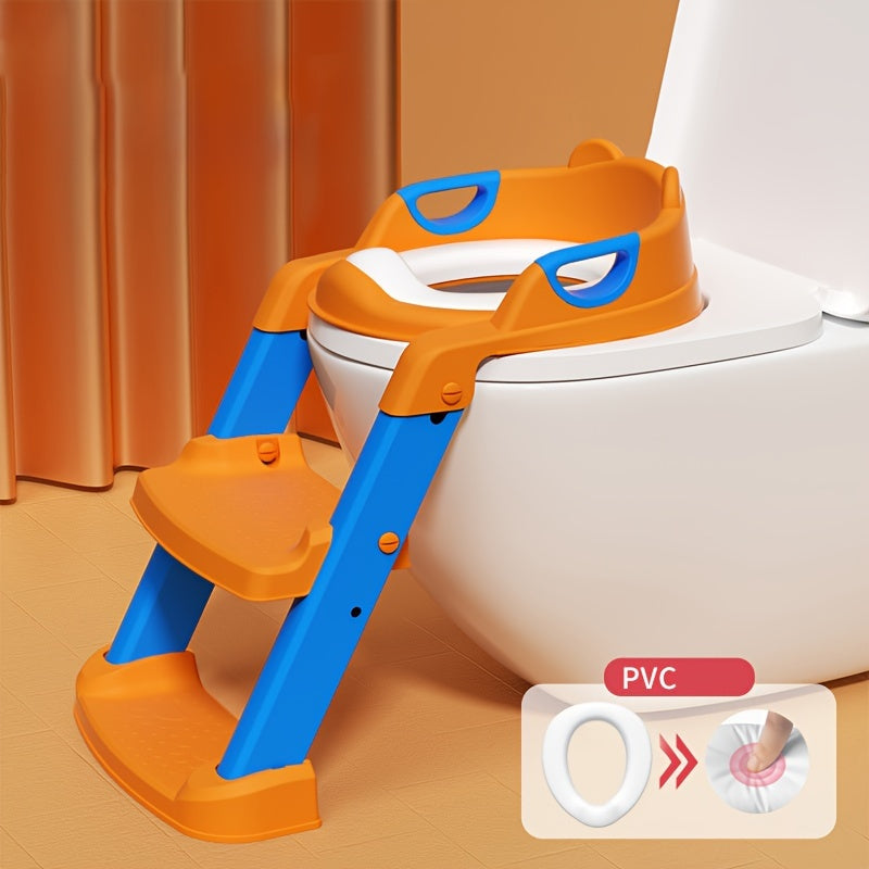 Adjustable Staircase Potty Chair for Boys and Girls, Collapsible Training Seat with Ladder, Comfortable PU Cushion