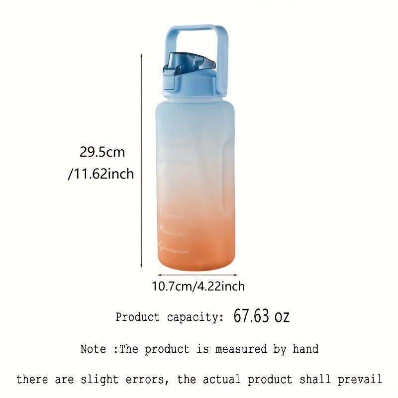 1pc 2000 ml Large-Capacity Gradient Water Bottle BPA-Free, Leak-Proof, with Motivational Phrases & Straw - Perfect for Fitness, Sports, Outdoor Activities - Portable, Easy to Carry