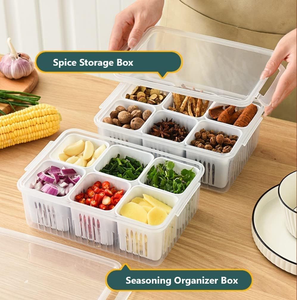 6 Compartment Fridge Storage Box | Plastic Freezer Storage Container With Removable Dividers
