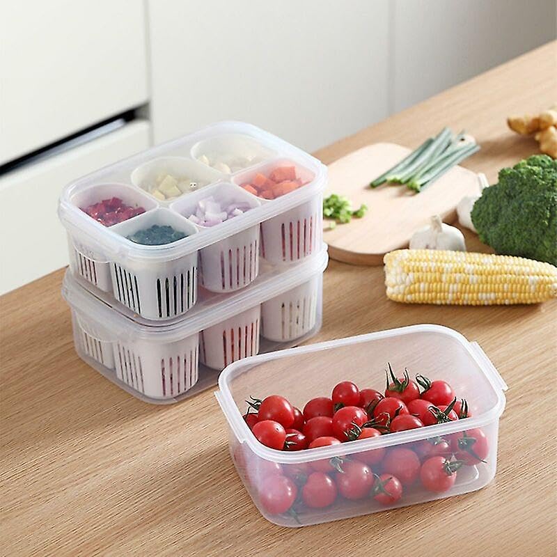 6 Compartment Fridge Storage Box | Plastic Freezer Storage Container With Removable Dividers