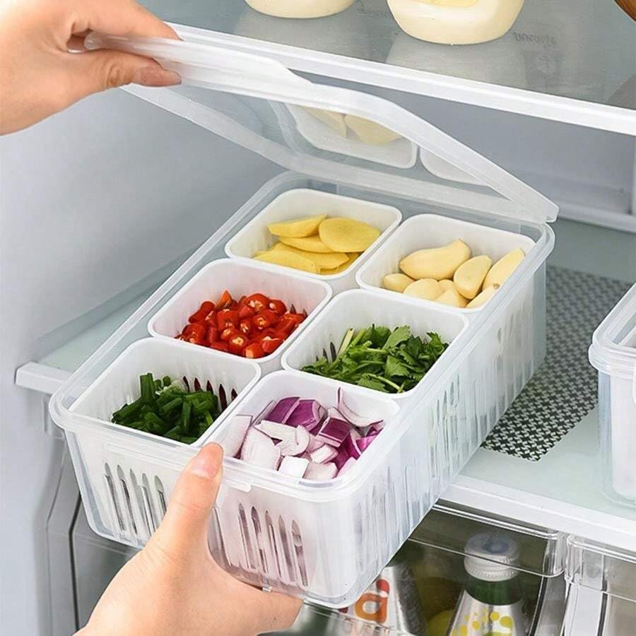 6 Compartment Fridge Storage Box | Plastic Freezer Storage Container With Removable Dividers