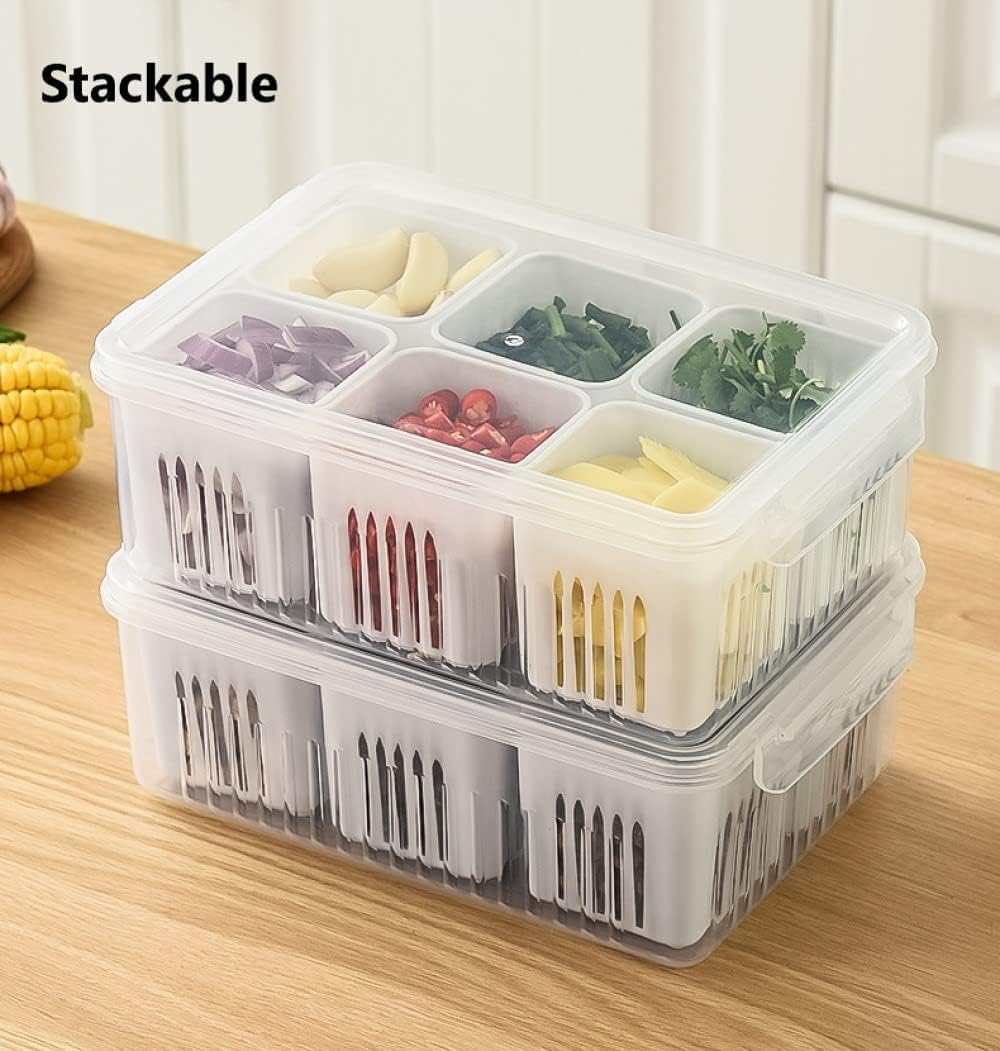 6 Compartment Fridge Storage Box | Plastic Freezer Storage Container With Removable Dividers