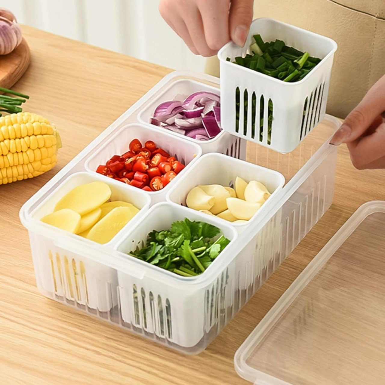 6 Compartment Fridge Storage Box | Plastic Freezer Storage Container With Removable Dividers