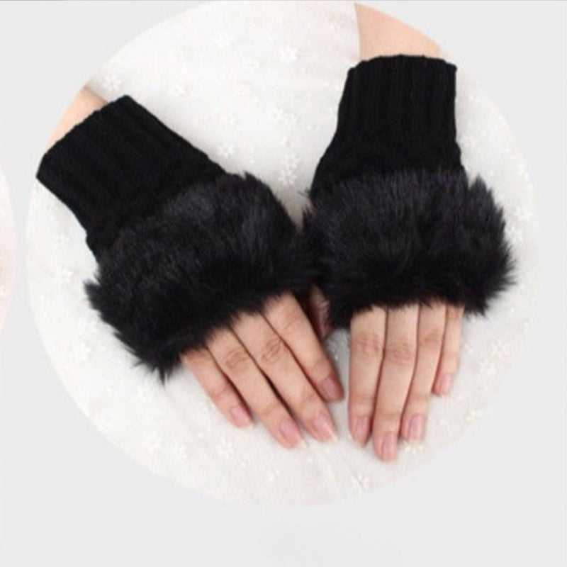 1 Pair Autumn And Winter Warm Gloves, Women's Half-Finger Gloves, Plush Lined Gloves