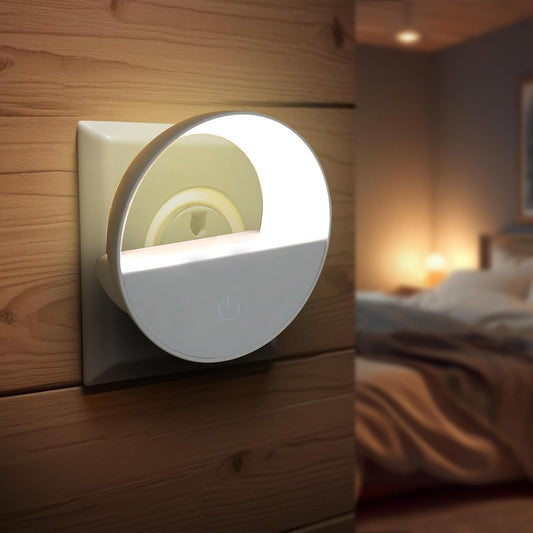 Round Night Light - White LED Light ABS Material Night Light for Bedroom