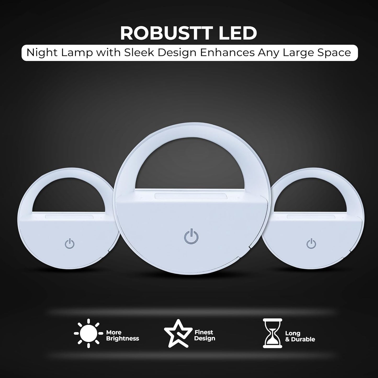 Round Night Light - White LED Light ABS Material Night Light for Bedroom