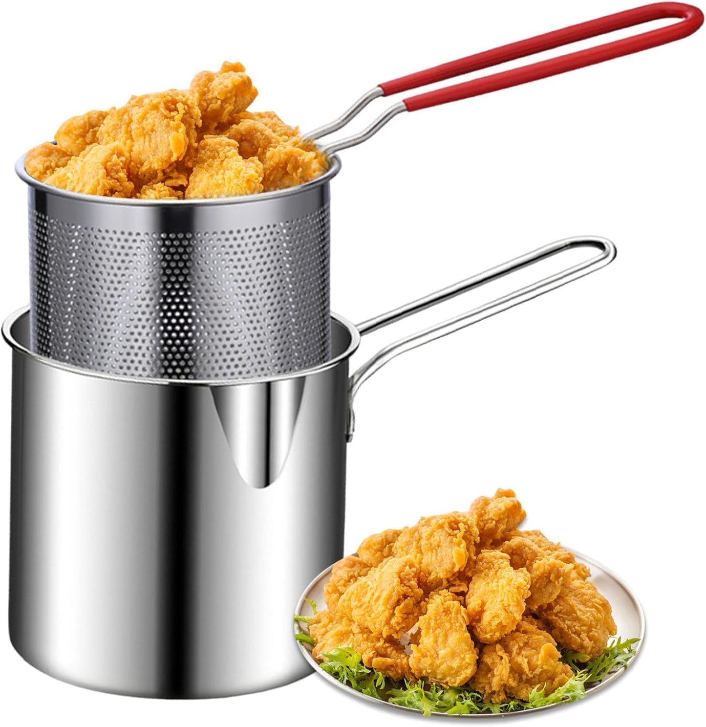 Small Deep Frying Pot With Strainer Basket (2 Pc Set)