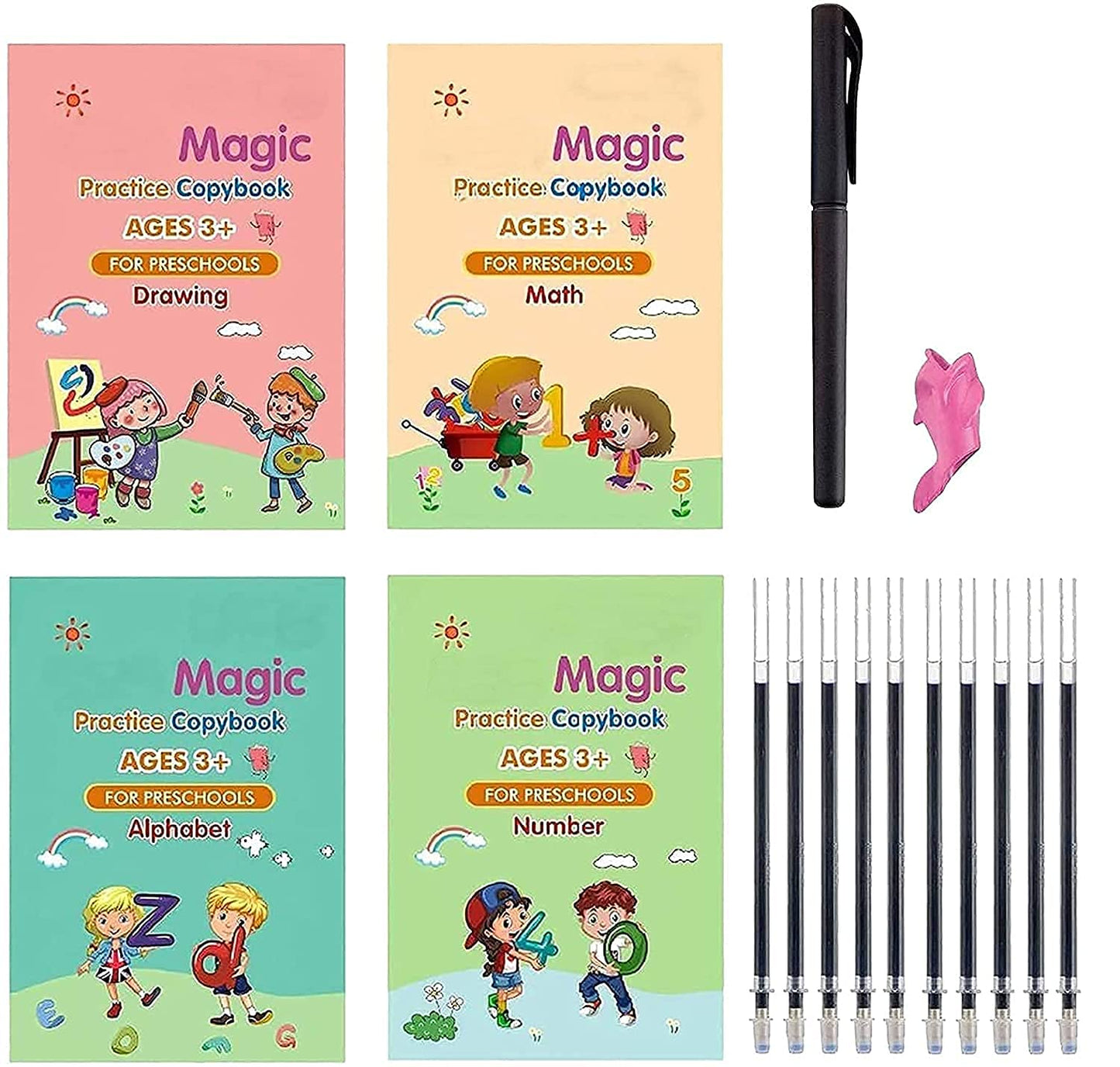 4 Pcs Sank Magic Practice Copy Books for Kids, Handwriting English Reusable Magical Practice Copy Books for Kids Tracing Book