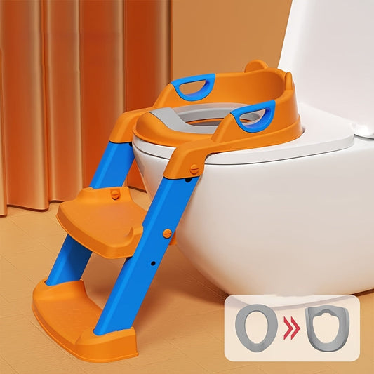 Adjustable Staircase Potty Chair for Boys and Girls, Collapsible Training Seat with Ladder, Comfortable PU Cushion
