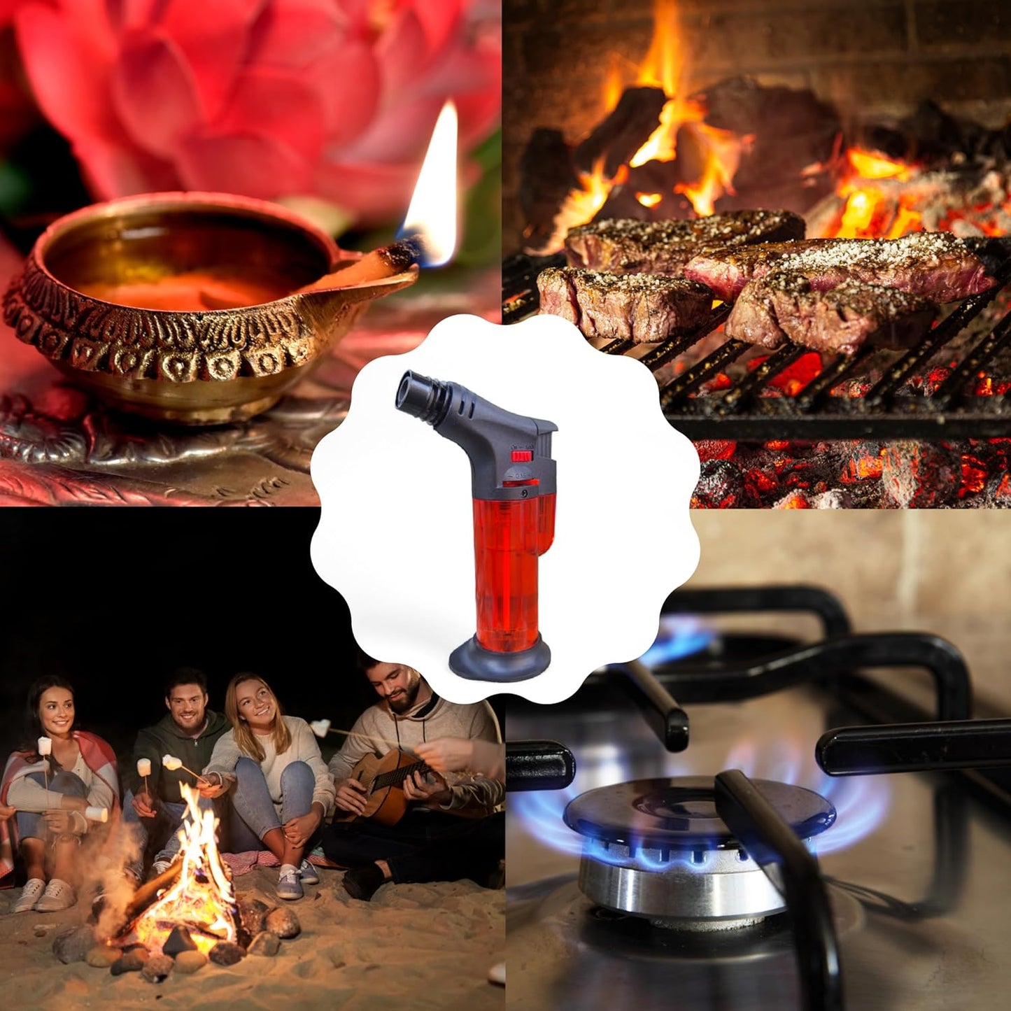 Plastic Windproof Blow Torch Gas Lighter Refillable, Multicolor (1 Lighter)