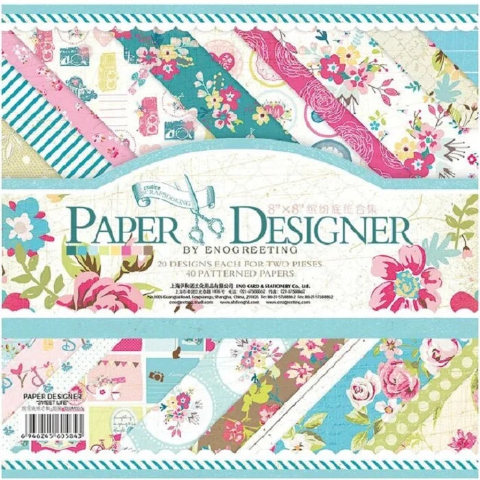 8*8 Inch Random Print Design Crafting Paper (40 Sheet), Set of 40 Thick Beautiful Pattern Design Printed Papers for Art n Craft (2 Sheets Per Design)