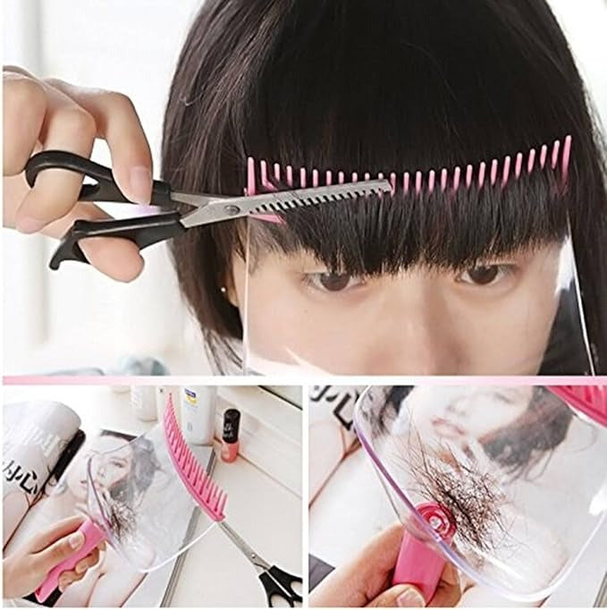 Home Haircut Bangs Guide Tool – 2-in-1 Comb and Face Shield for Safe & Precise DIY Fringe Trimming – Ideal for Women, Girls, and Stylists