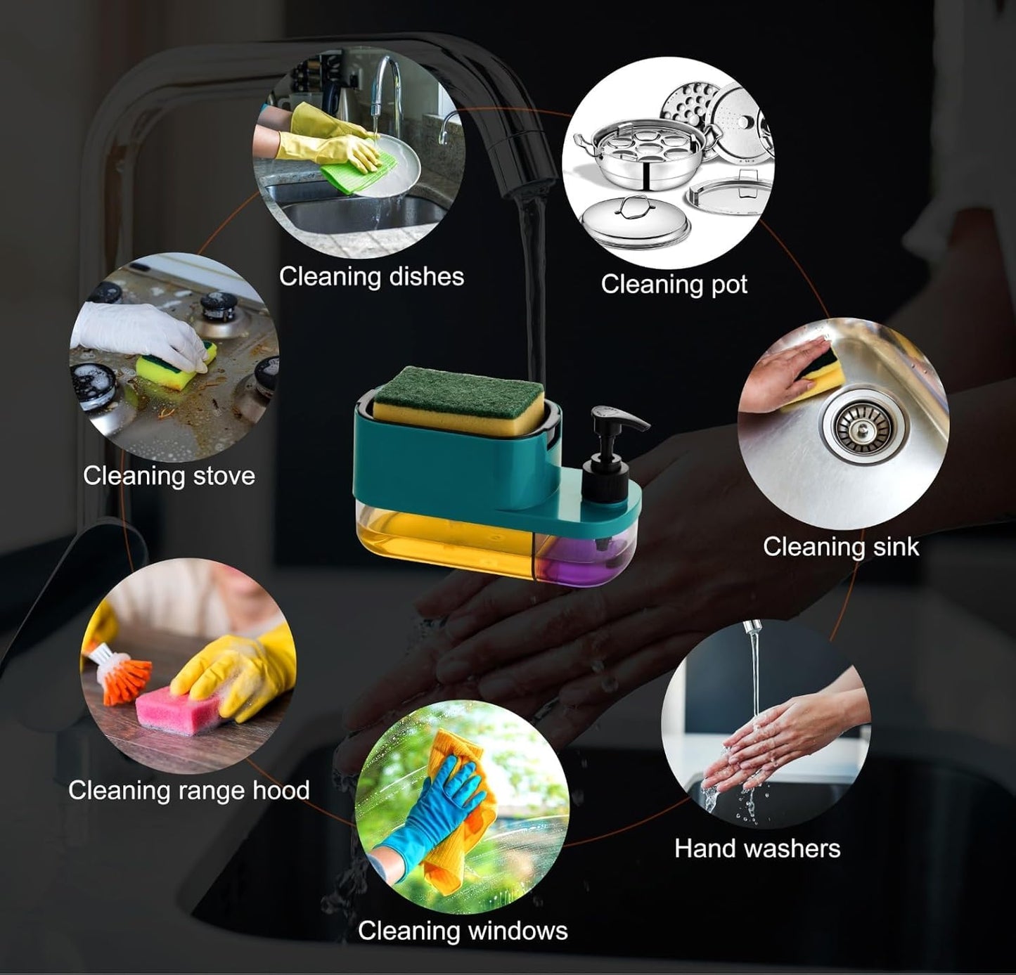 Anjani 3 in 1 Soap Pump Dispenser/ Dish Soap Liquid Dispenser with Sponge