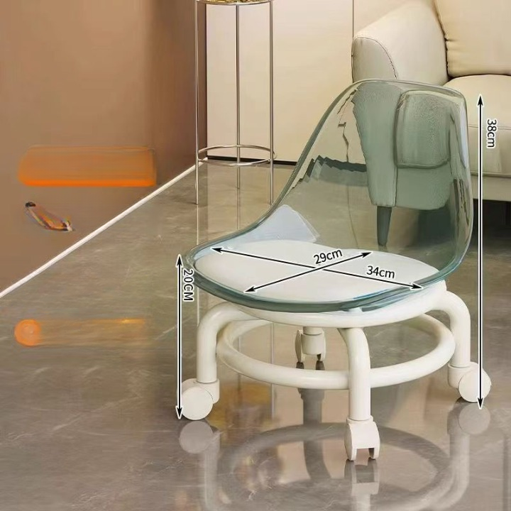 Acrylic Stool Chair with Wheels- Low and Compact
