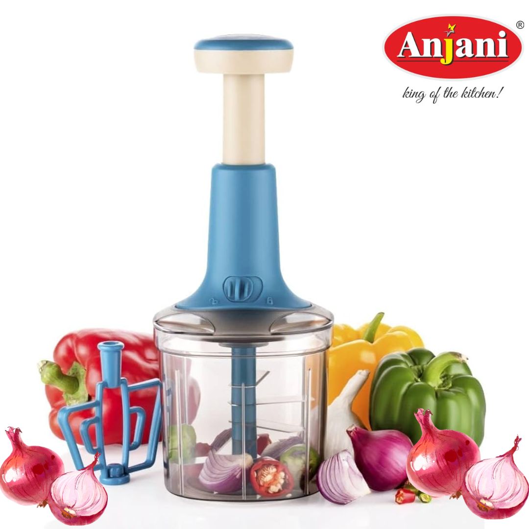 Anjani 1000ml Super Fast Vegetable Chopper (Heavy Quality), Manual Hand Press Chopper With Super Sharp Blades for Fine Chopping Vegetables