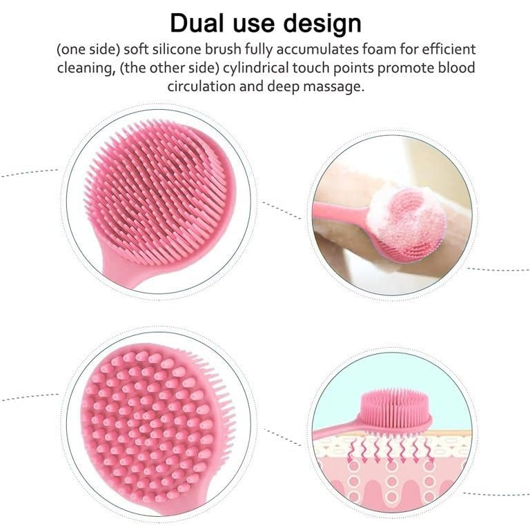 2-in-1 Silicone Body & Back Scrub Brush – Soft Bristles with Long Handle for Shower, Bath & Exfoliation