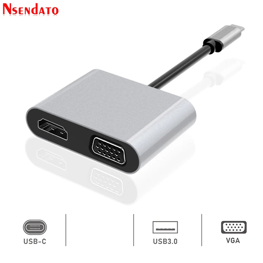 4 in 1 4K Multi USB Type C HUB to USB 3.0 HD VGA PD Charger Docking station Adapter for MacBook Notebook Samsung Galaxy S8 PC