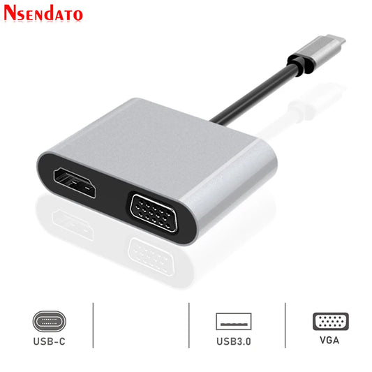 4 in 1 4K Multi USB Type C HUB to USB 3.0 HD VGA PD Charger Docking station Adapter for MacBook Notebook Samsung Galaxy S8 PC