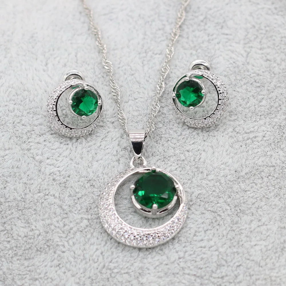 2021 mais novo branco zircon 925 conjuntos de jóias de prata para mulheres brincos de casamento colar pingente caixa de presente livre