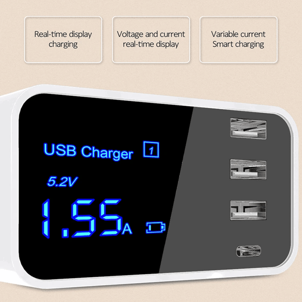 Quick Charge Type C USB Wall Charger Dock Led Display Fast Mobile Phone Tablet Charger For iPhone Samsung9 Multi USB HUB EU Plug