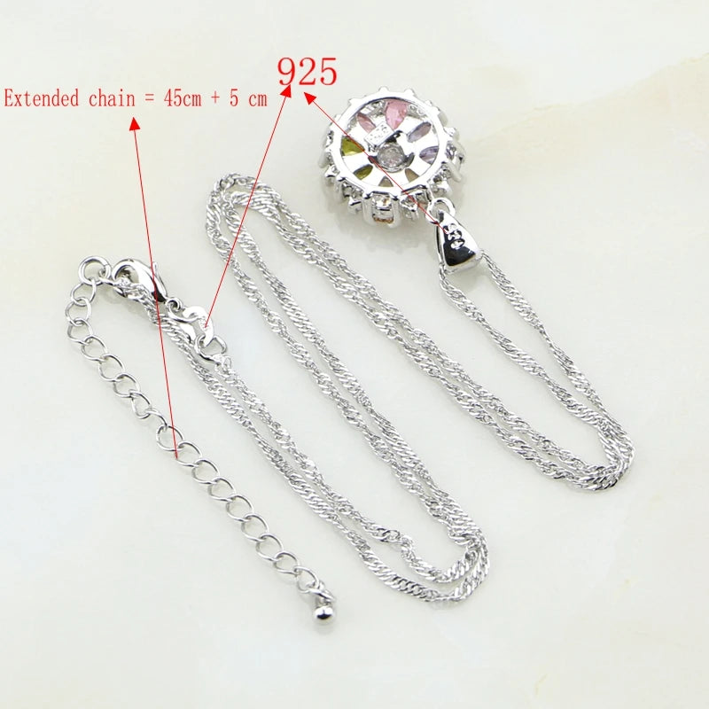 925 Silver Jewelry Flower Multi-color stones Jewelry Sets For Women Wedding Earrings/Pendant/Necklace/Rings