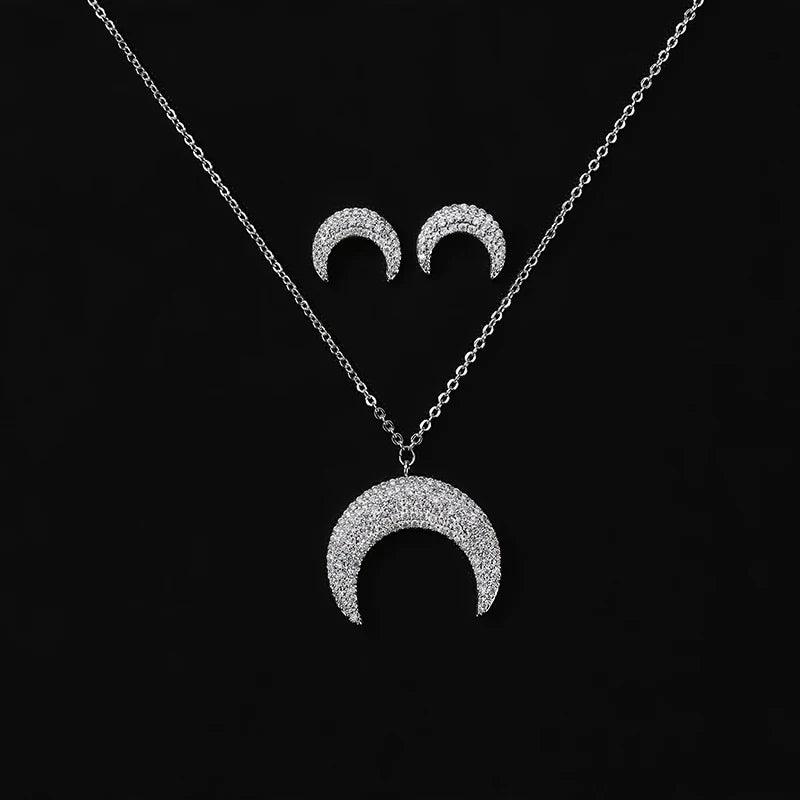 Jewelry Set HADIYANA Romantic Creative Moon Deaign Necklace And Earring Set For Women Fashion Party CN633 Conjunto de joyas