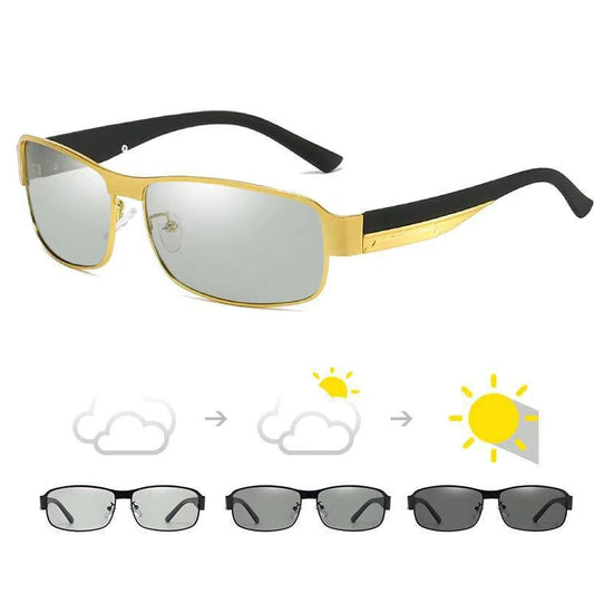 Photochromic Polarized rectangle Sunglasses Men Discoloration Eyewear Anti Glare UV400 Glasses Oculos