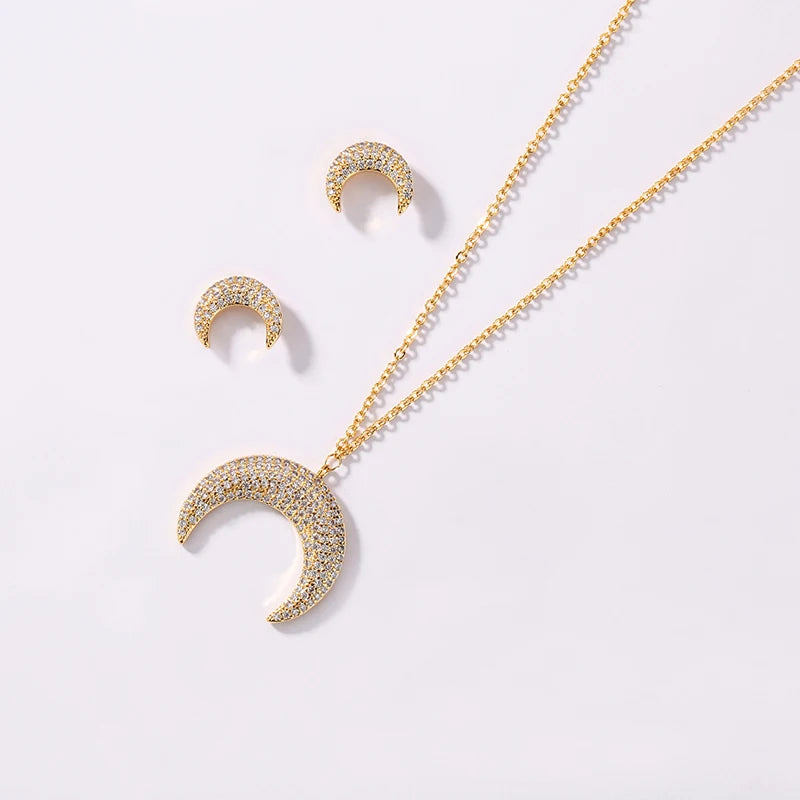 Jewelry Set HADIYANA Romantic Creative Moon Deaign Necklace And Earring Set For Women Fashion Party CN633 Conjunto de joyas