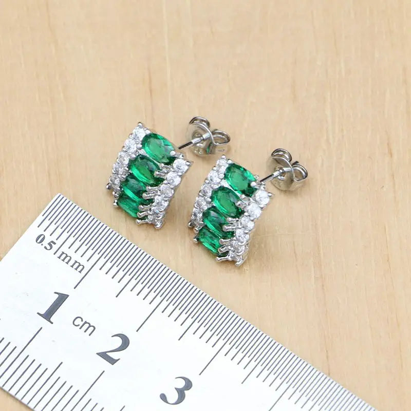 925 Silver Jewelry Oval Green Created Emerald White CZ Jewelry Sets for Women Earrings/Pendant/Necklace/Rings/Bracelet T225