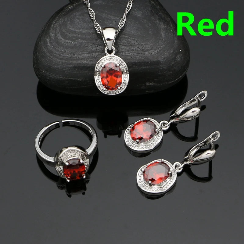 Silver 925 Jewelry Set for Woman Party Accessories Sapphire Earrings Chain Pendant Open Ring Silver Set