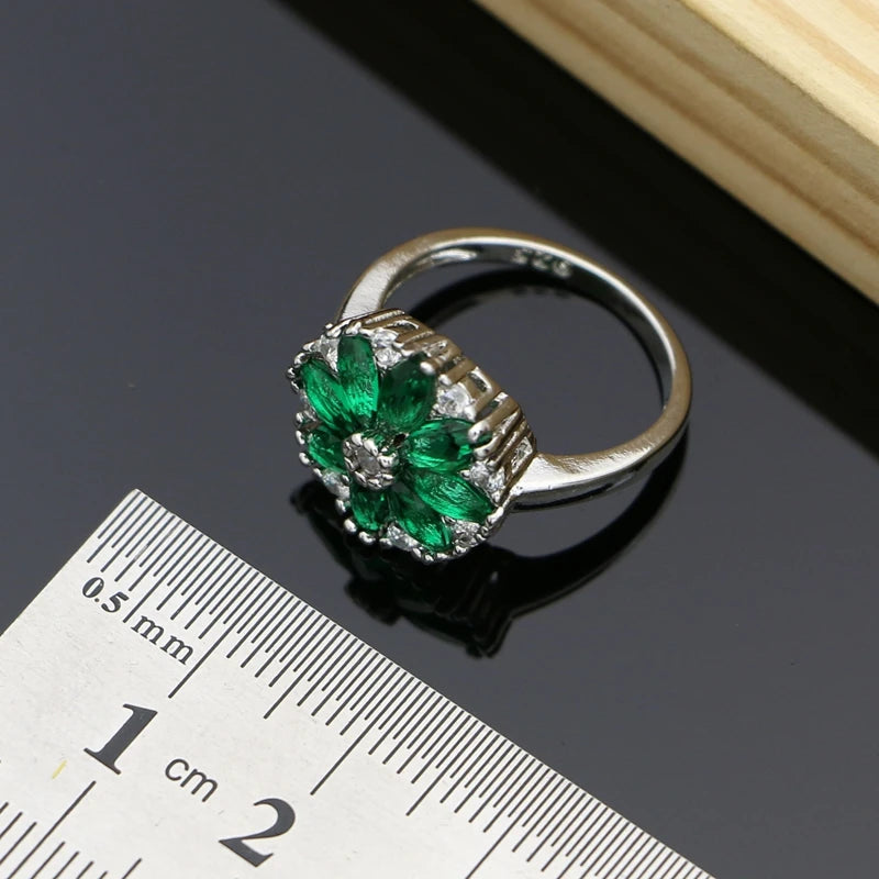 Geometric Cubic Zirconia Crystal  Bridal Jewelry Set Women Wedding Necklace Earrings Ring 925 Silver Bracelet Gift