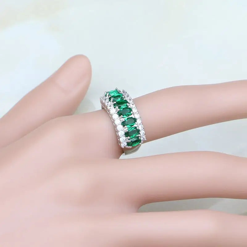 925 Silver Jewelry Oval Green Created Emerald White CZ Jewelry Sets for Women Earrings/Pendant/Necklace/Rings/Bracelet T225