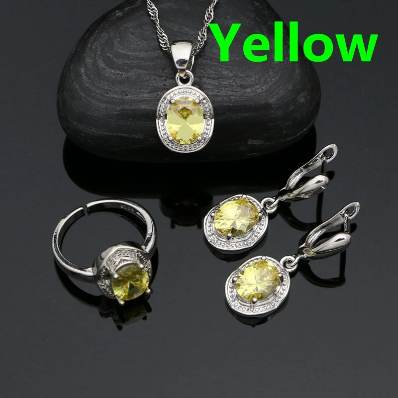 Silver 925 Jewelry Set for Woman Party Accessories Sapphire Earrings Chain Pendant Open Ring Silver Set