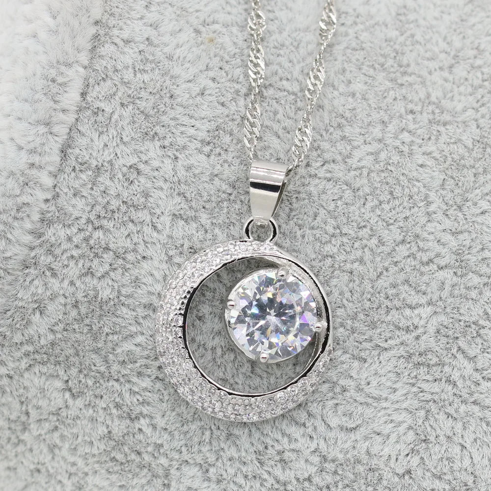 2021 mais novo branco zircon 925 conjuntos de jóias de prata para mulheres brincos de casamento colar pingente caixa de presente livre