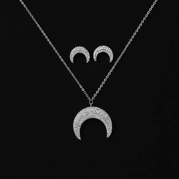 Jewelry Set HADIYANA Romantic Creative Moon Deaign Necklace And Earring Set For Women Fashion Party CN633 Conjunto de joyas