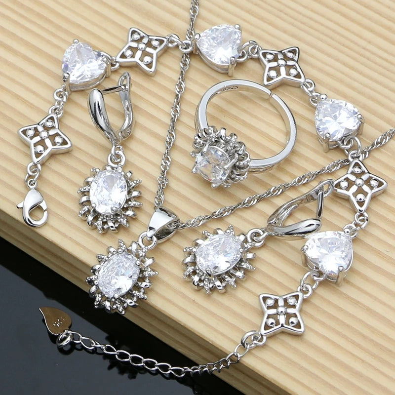 Silver 925 Jewelry Sets for Women Sky Blue Crystal Birthstone Fashion Jewelry Gift for Her Party Necklace Sets