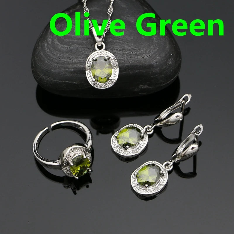 Silver 925 Jewelry Set for Woman Party Accessories Sapphire Earrings Chain Pendant Open Ring Silver Set