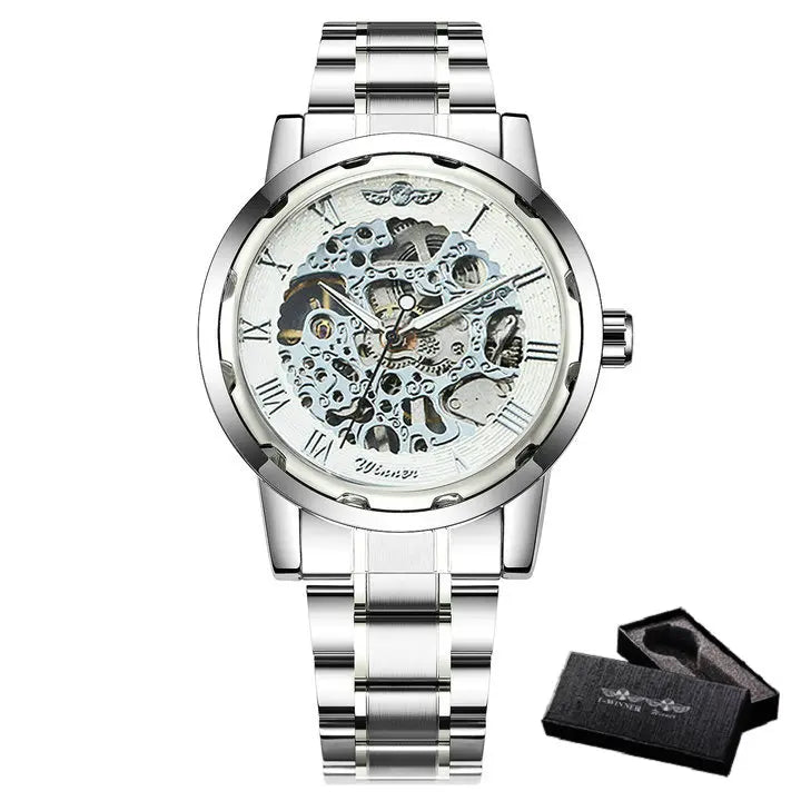New 2020 Top Brand Luxury WINNER Golden Watches Mens Skeleton Mechanical Watches Stainless Steel Strap Classic Wristwatch COLORs