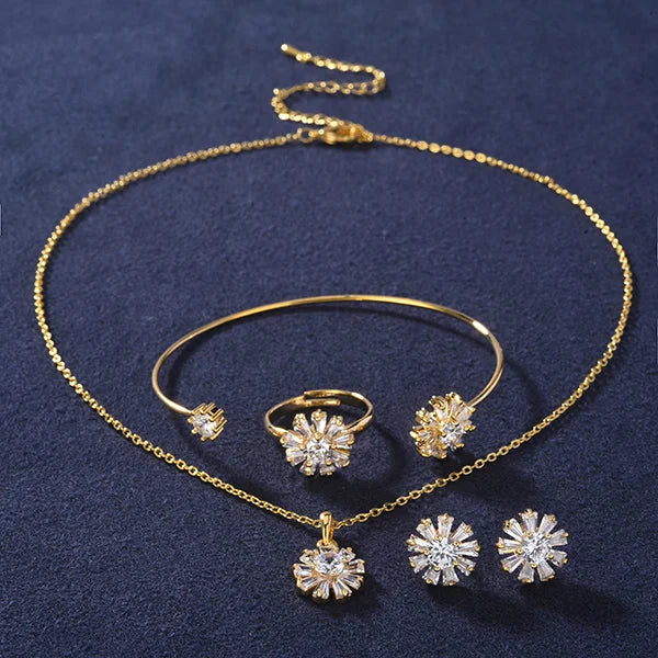 Child Jewelry Set HADIYANA Flower Design Girl Gift Fashion Child Necklace Earring Ring And Bracelet Set ET0001 Conjunto de joyas