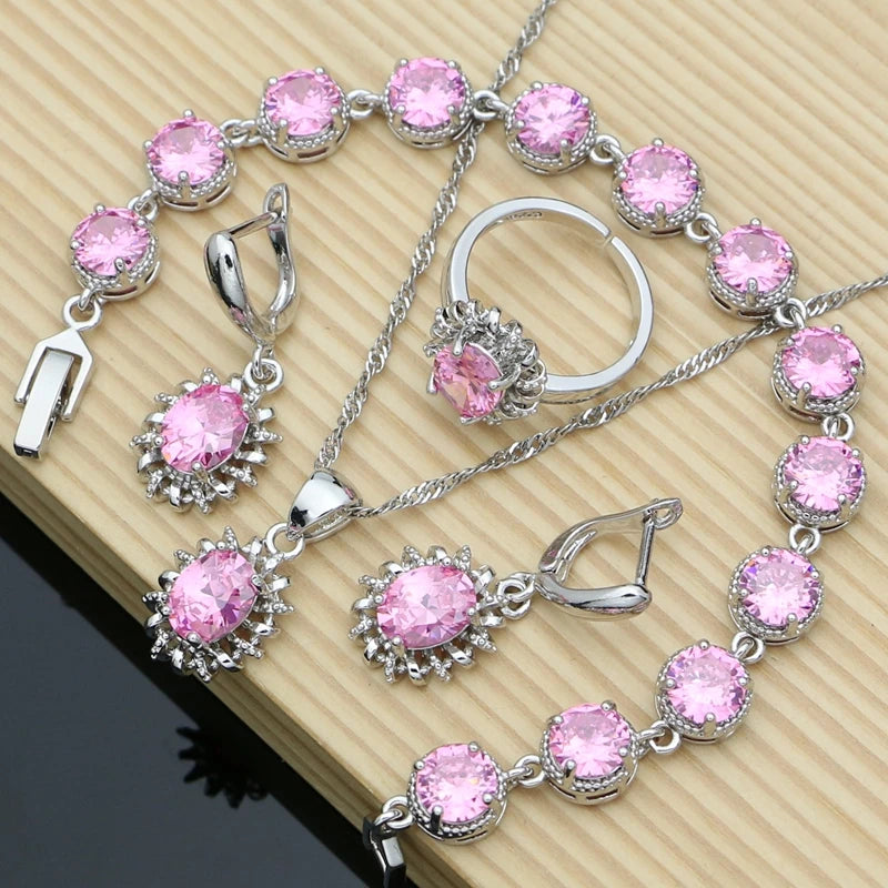 Silver 925 Jewelry Sets for Women Sky Blue Crystal Birthstone Fashion Jewelry Gift for Her Party Necklace Sets