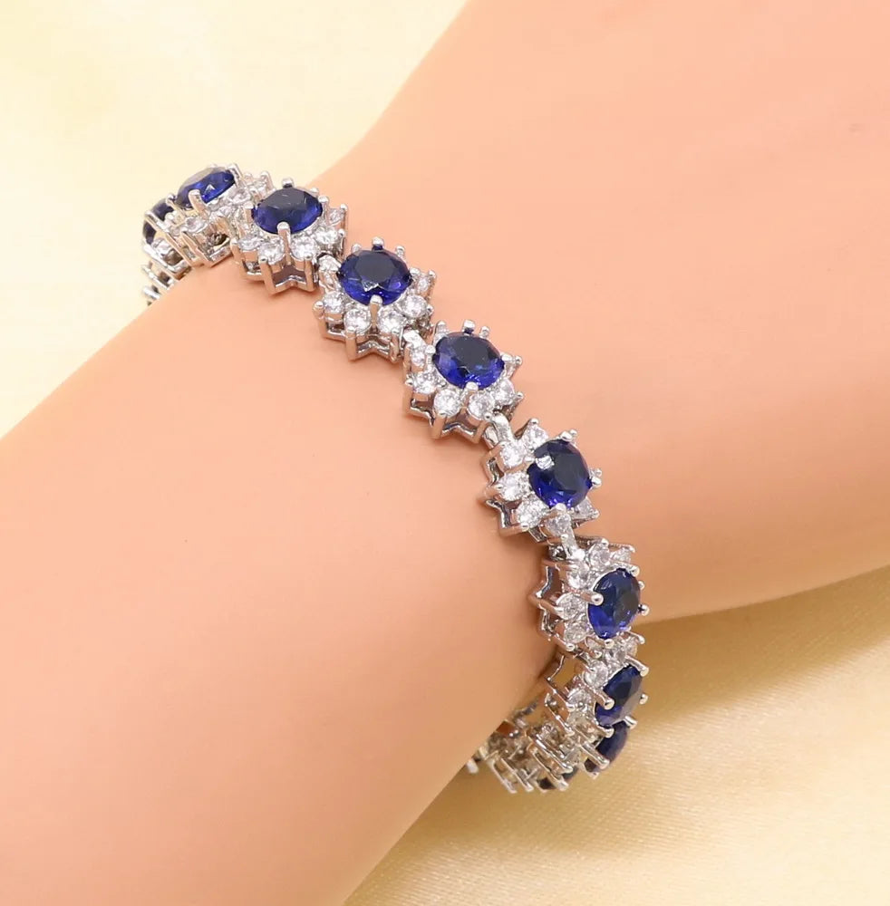 Xutaayi  Blue Created Sapphired Silver 925 jewelry Set For Women With Earrings Bracelet Necklace Pendant Ring Birthday Gift