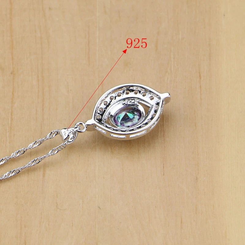 925 Sterling Silver Natural Mystic Rainbow Zircon Stone Jewelry Sets For Women Earrings/Pendant/Ring/Bracelet/Necklace Set