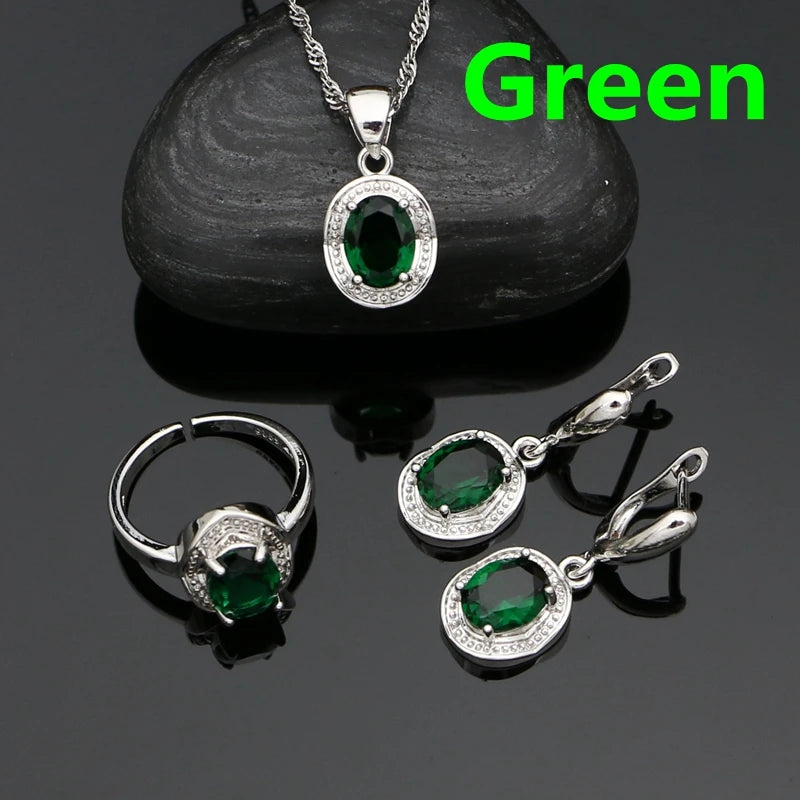 Silver 925 Jewelry Set for Woman Party Accessories Sapphire Earrings Chain Pendant Open Ring Silver Set