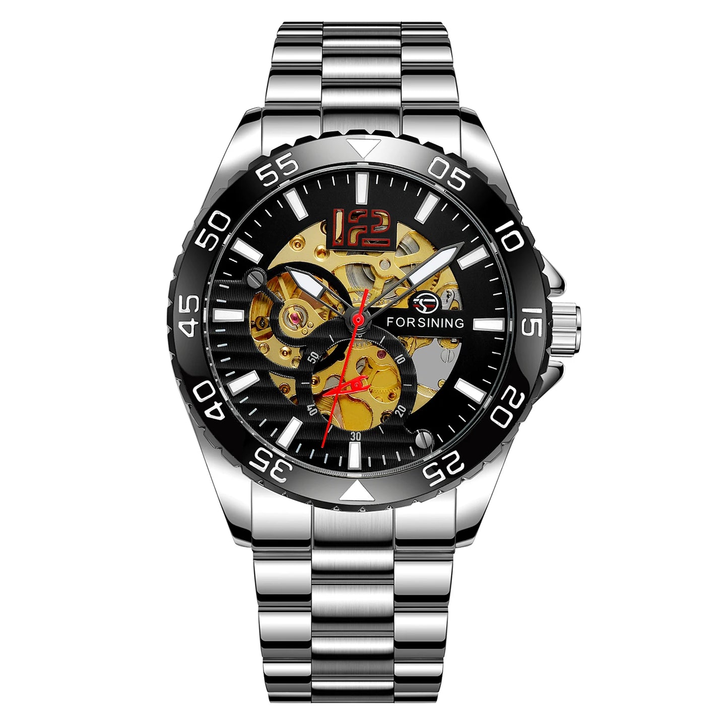 Forsining mechanical watches men's leisure hollow through fully automatic mechanical movement mechanical wrist watch steel band