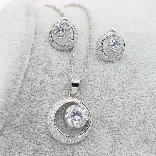 2021 mais novo branco zircon 925 conjuntos de jóias de prata para mulheres brincos de casamento colar pingente caixa de presente livre