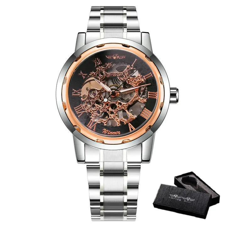 New 2020 Top Brand Luxury WINNER Golden Watches Mens Skeleton Mechanical Watches Stainless Steel Strap Classic Wristwatch COLORs