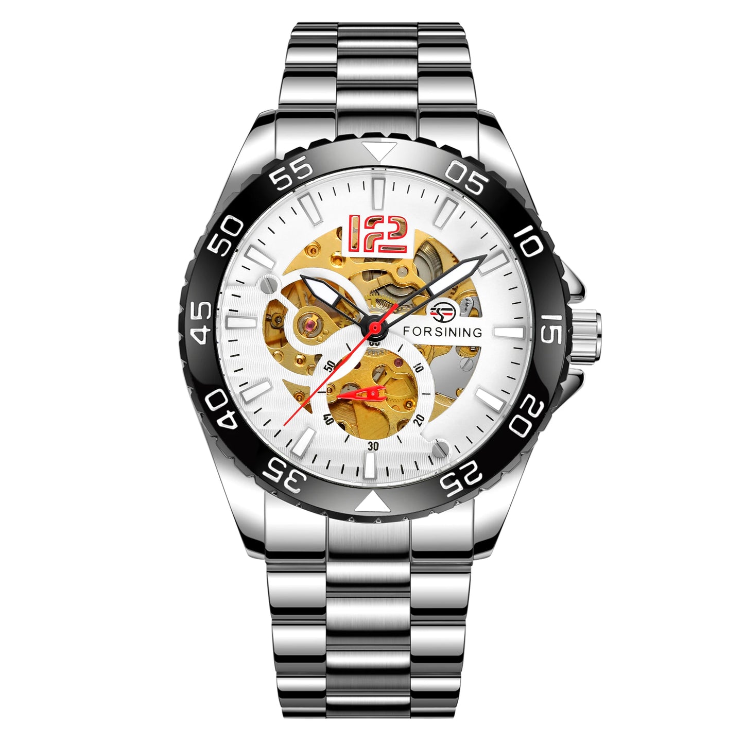 Forsining mechanical watches men's leisure hollow through fully automatic mechanical movement mechanical wrist watch steel band