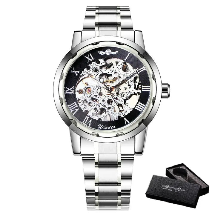 New 2020 Top Brand Luxury WINNER Golden Watches Mens Skeleton Mechanical Watches Stainless Steel Strap Classic Wristwatch COLORs
