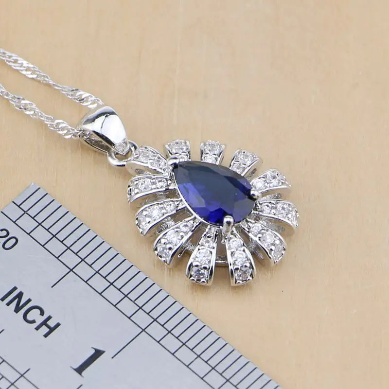 Hiphop Style 925 Sterling Silver Jewelry Blue Zircon White CZ Jewelry Sets For Women Earring/Pendant/Necklace/Rings